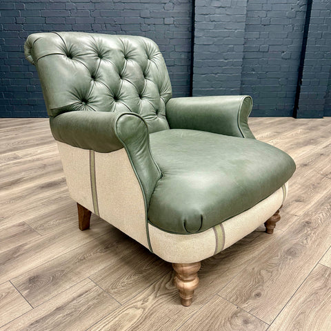 Luxury Forest Green Leather & Fabric Armchair - Showroom Clearance