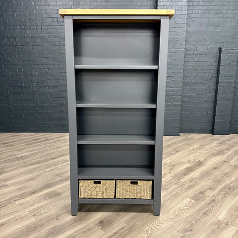 Cotswold Charcoal Painted & Oak Large Bookcase with Baskets - Showroom Clearance