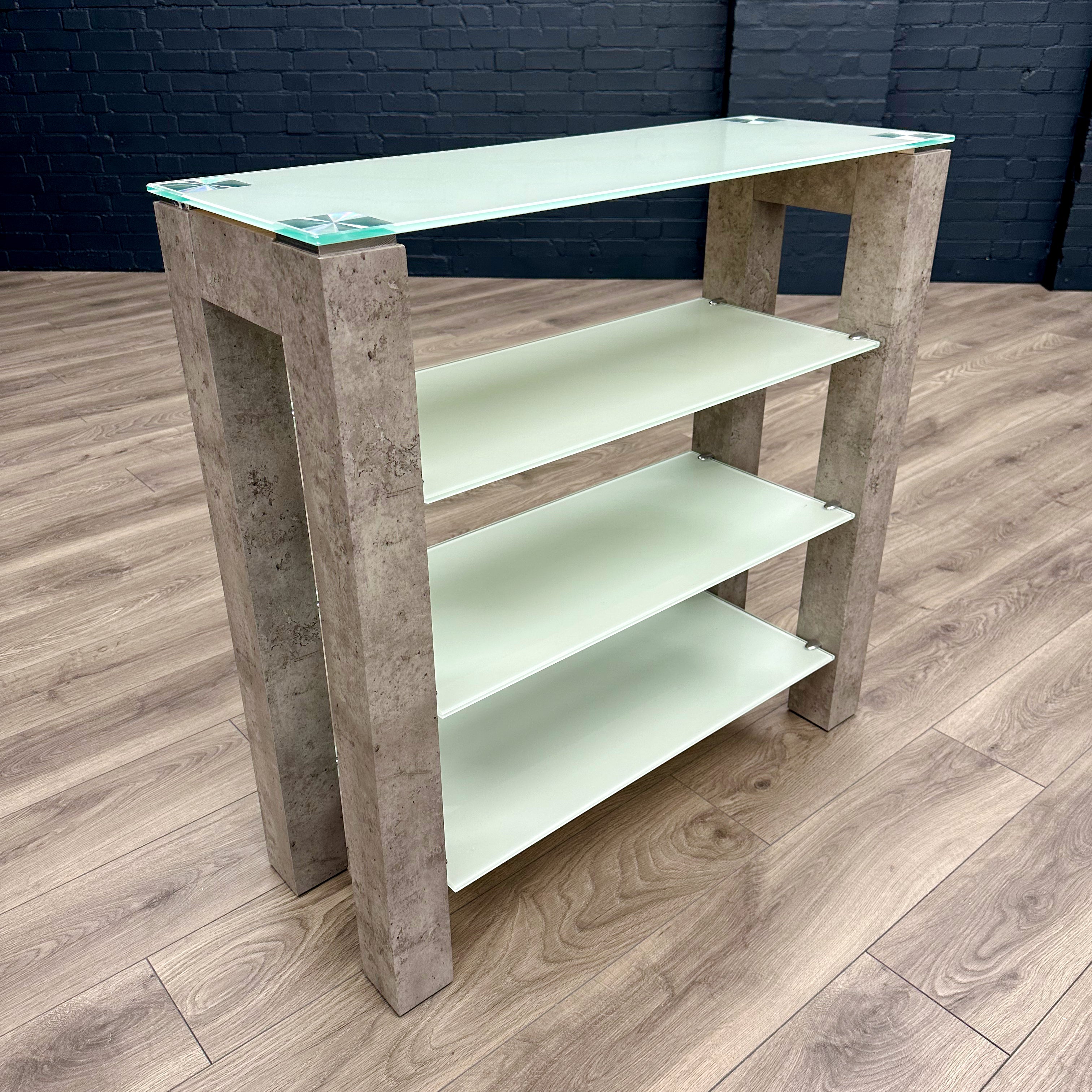Concrete Style Glass Low Display Unit Bookcase