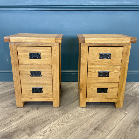 Oakdale Oak PAIR of Bedside Cabinet - Large 3 Drawer - Showroom Clearance