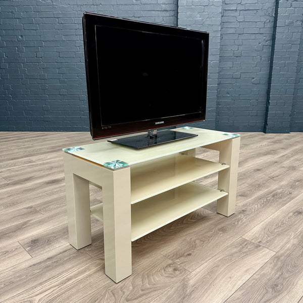 Latte Cream Gloss & Glass - Small TV Unit (90cm)