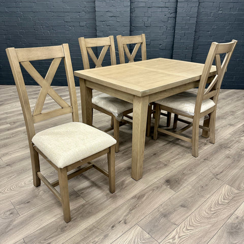 Suffolk Oak 1.25m Extending Table PLUS 4x Cross Back Chairs - Showroom Clearance