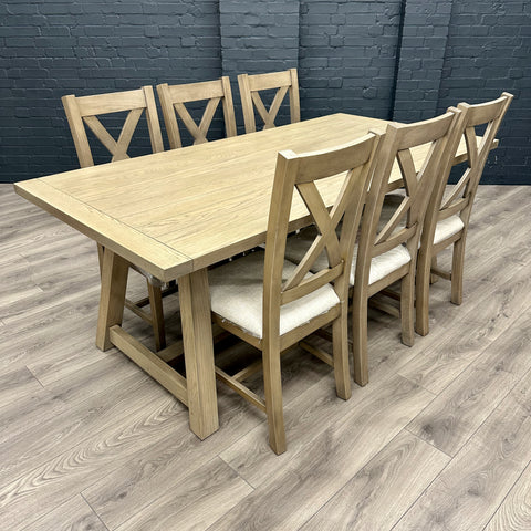 Suffolk Oak 2m Table PLUS 6x Cross Back Chairs - Showroom Clearance