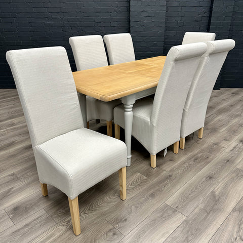 Chalford Oak & Painted - 1.3m Extending Dining Table, PLUS 6x Fabric Chairs