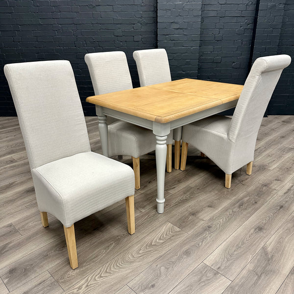 Chalford Oak & Painted - 1.3m Extending Dining Table, PLUS 4x Fabric Chairs