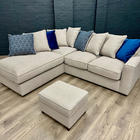 Cory Sofa - Chaise Sofa AND Storage Footstool - Dallas Silver