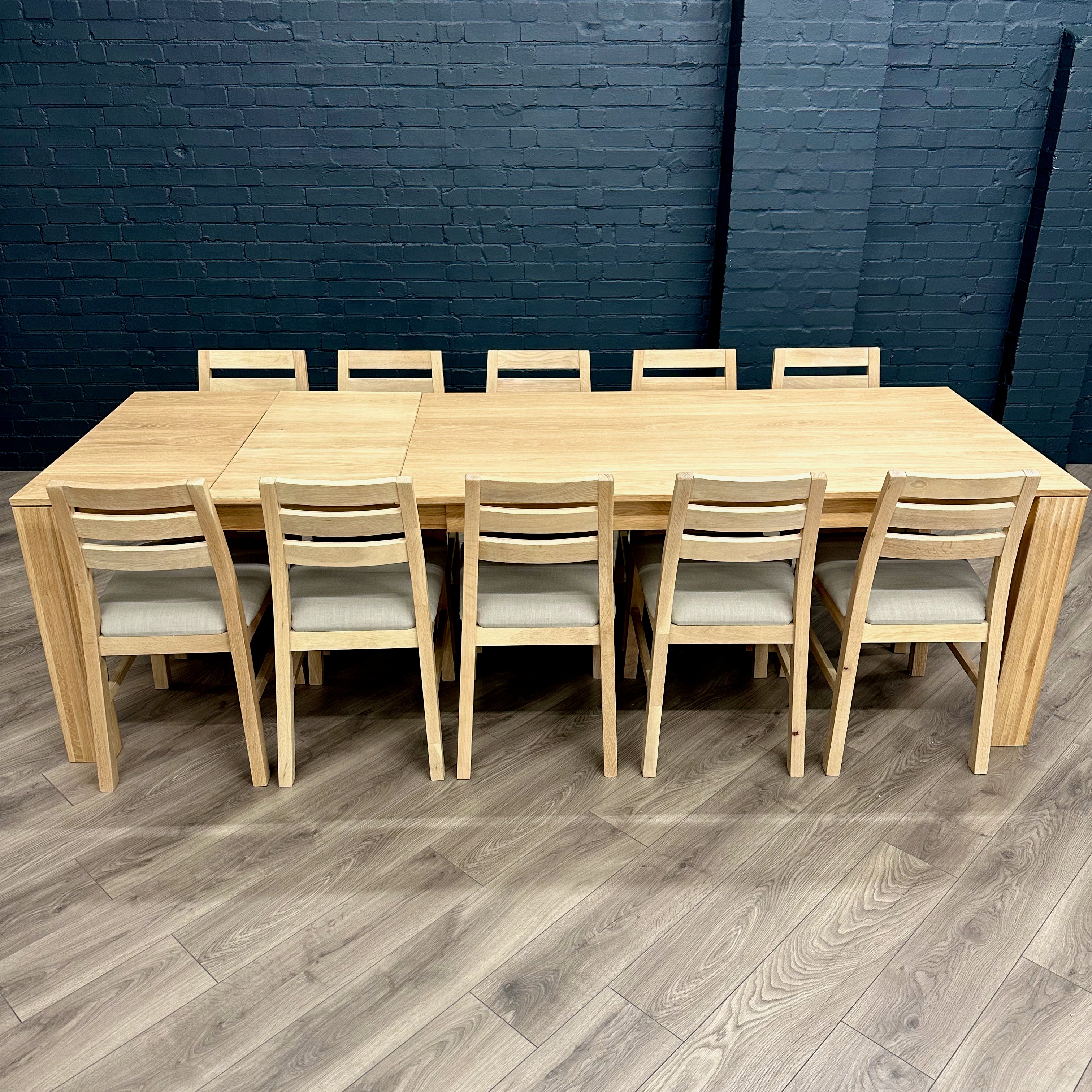 Oslo Premium Oak - XL Extending Dining Table, PLUS 10x Solid Oak Chairs