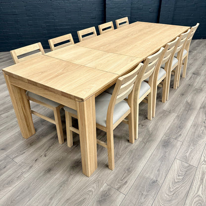 Oslo Premium Oak - XL Extending Dining Table, PLUS 10x Solid Oak Chairs