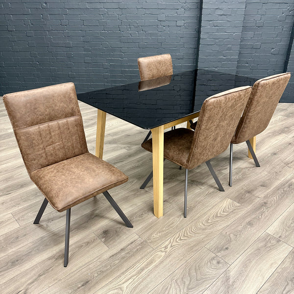 Stockholm Oak & Black Glass - Dining Table, PLUS 4x Chairs