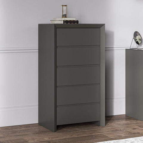 Mint Collection - Arezzo 5 Drawer Narrow Chest - Matt Dark Grey