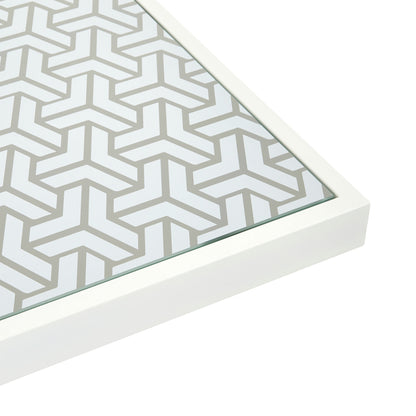 Mambo Santorini Garden Furniture - XL, Aluminium Square Dining Table - White with Patterned Top