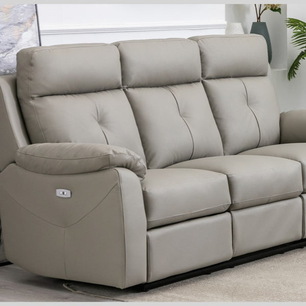 Milano Leather Sofa - 3 Seater - Electric Recliner - Moon