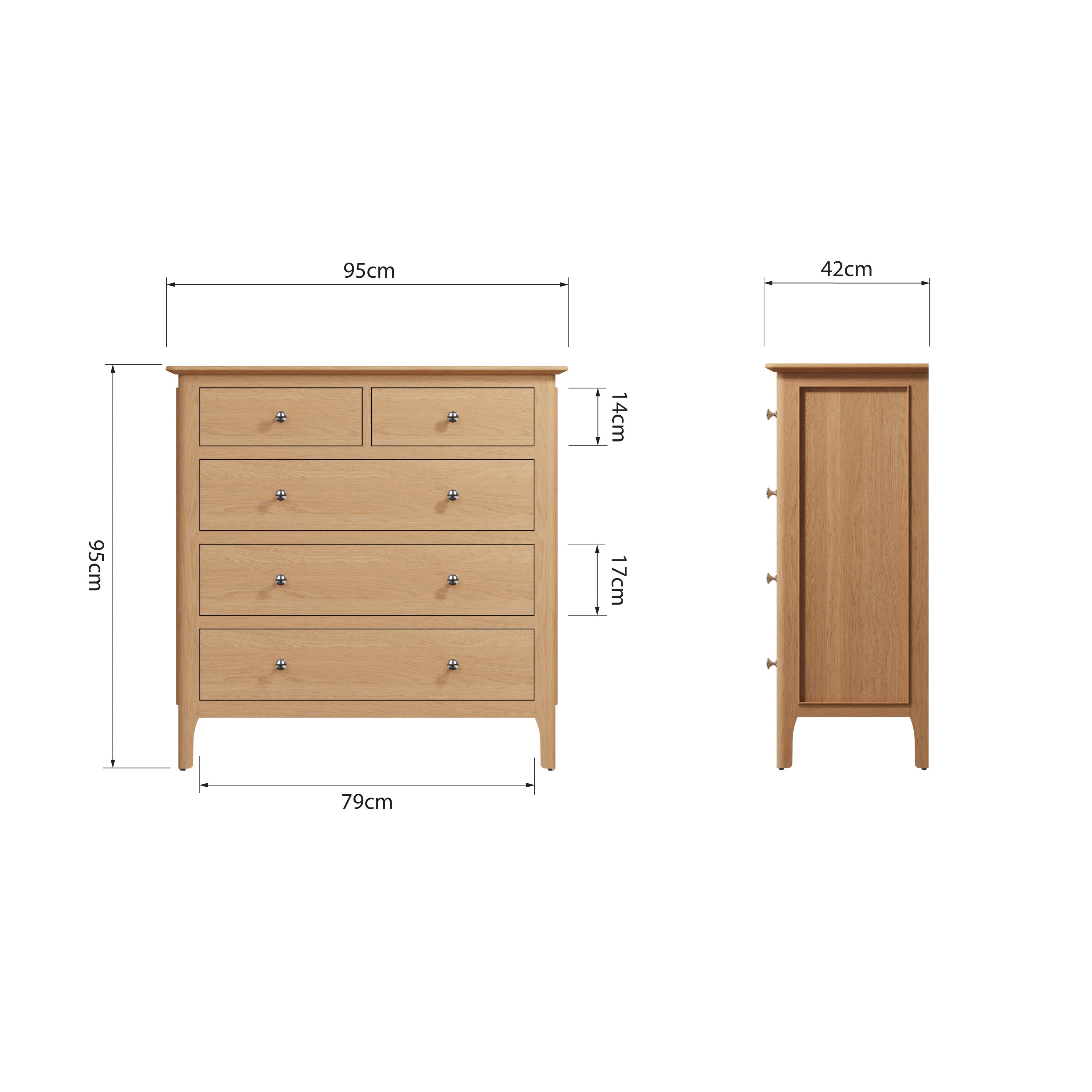 Rimini Oak Chest - 2 Over 3 Drawer