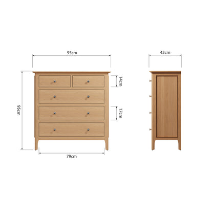 Rimini Oak Chest - 2 Over 3 Drawer