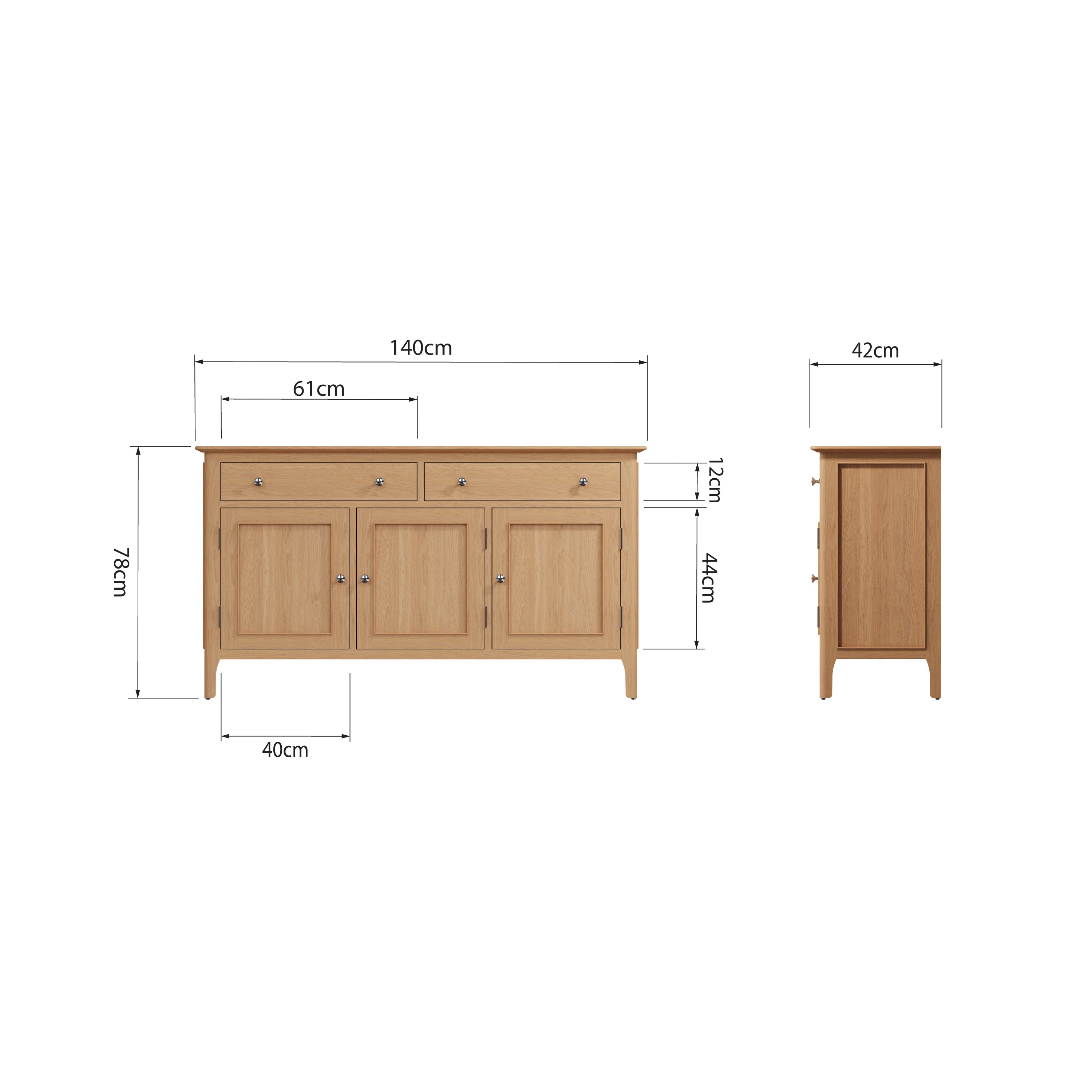 Rimini Oak Sideboard - 3 Door
