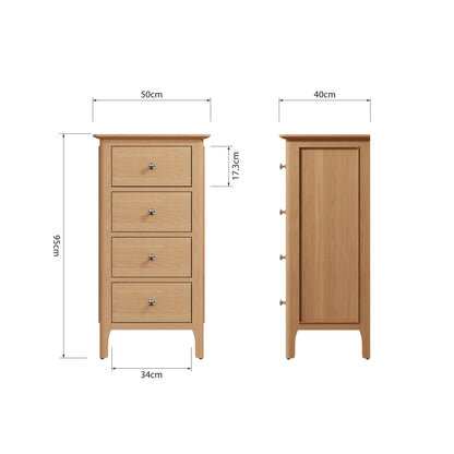 Rimini Oak Chest - 4 Drawer Narrow