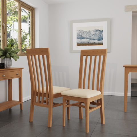 Rimini Oak Dining Chair - Slatted Back with Fabric Seat