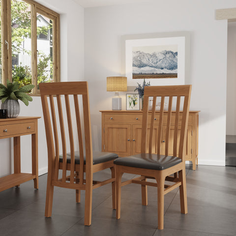 Rimini Oak Dining Chair - Slatted Back with Padded Seat