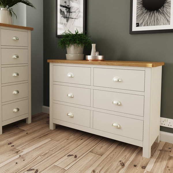 Oregon Oak & Stone Painted Chest of Drawers - 6 Drawer