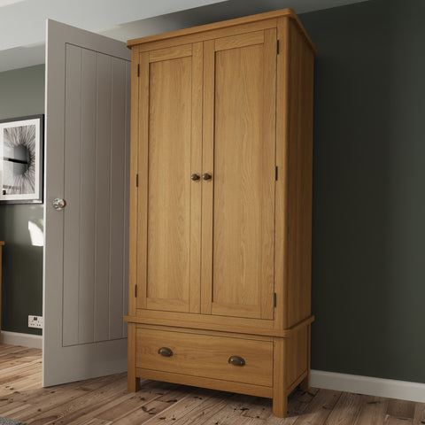 Oregon Oak Wardrobe - 2 Door with Drawer