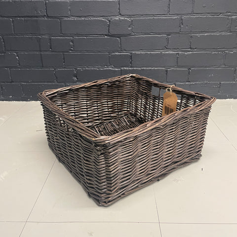 Wicker Grey Low Square Basket With Hole Handles Limited Stock - Showroom Clearance