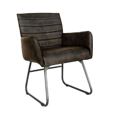 Marylebone Leather & Iron Chair - Dark Grey