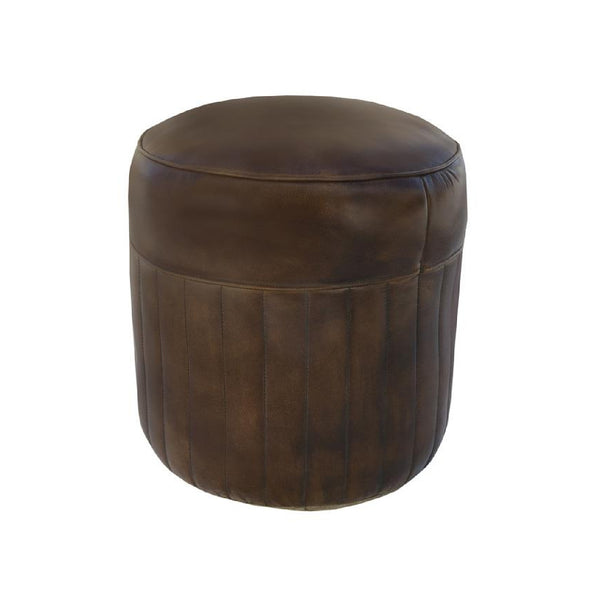 Edmonton Leather Pouf - Dark Grey