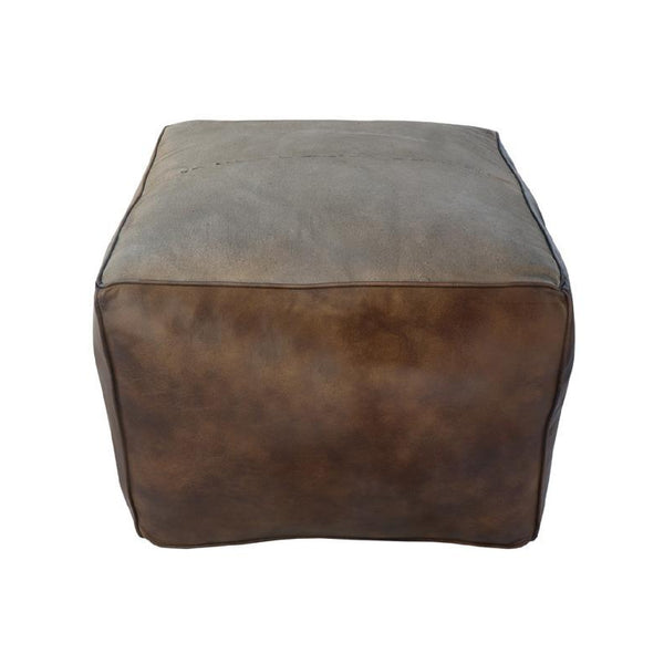 Leyton Leather Pouf - Dark Grey